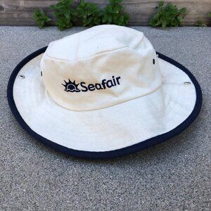Vintage PORT AUTHORITY SEAFAIR Bucket Hat Men's Canvas Beige Wide Brim Cap​​​